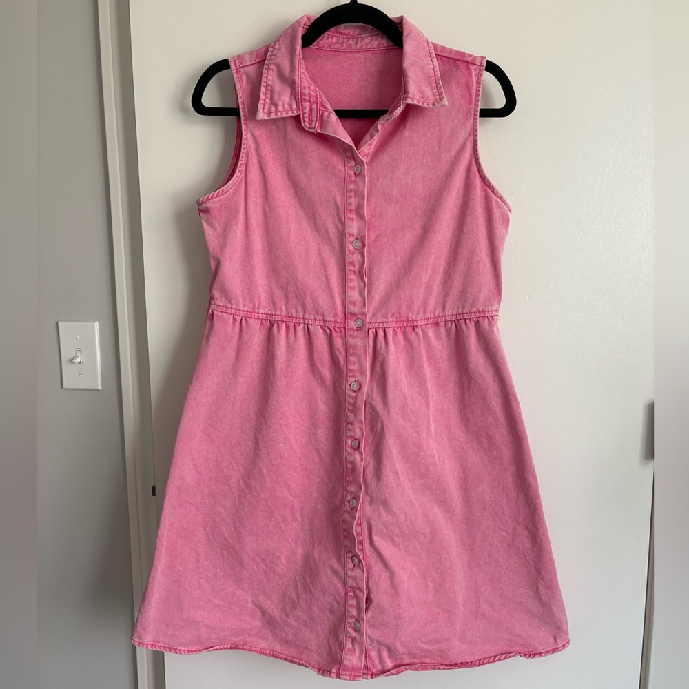 Women’s Pink Sleeveless Button-Front Denim Dress S